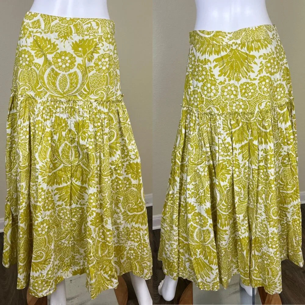 Sundance Women Size S Chartreuse Joslyn Floral Maxi Skirt Boho Resort Cottage